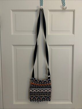Crossbody Bag with Navy & Orange Tribal Pattern
